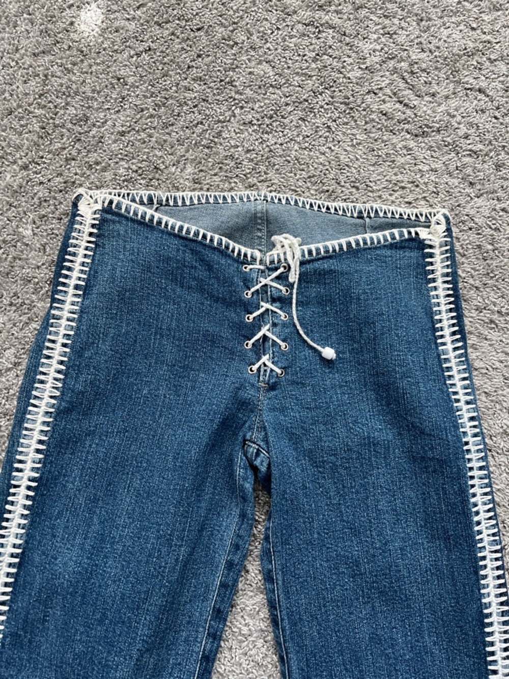 Vintage Rui Motta Women’s Brazilian Blue Lace-Up Side-Trim Flared Jeans Size 4/6 - Picture 3 of 10